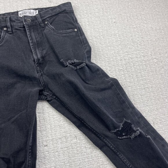 Y2K Refuge Denim Jeans Womens 01 Black Beverly Hills Distressed Skater Punk - Picture 8 of 10